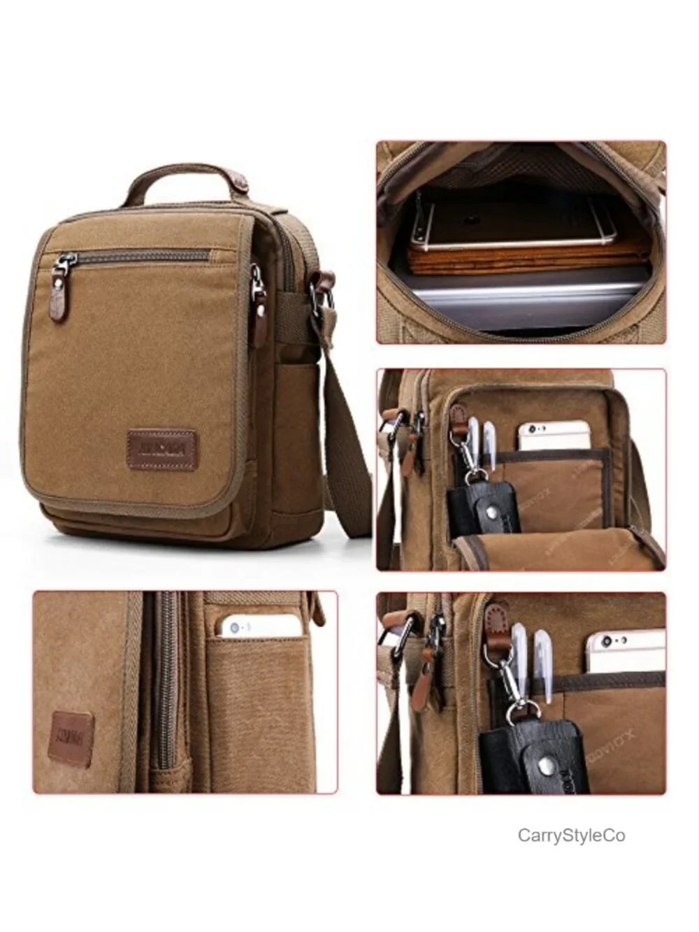 Men's Canvas Messenger Bag Crossbody Shoulder Bag Travel Work Purse